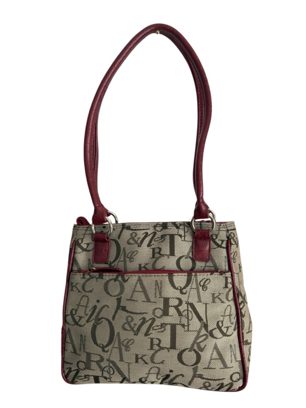 Y2K Script Print Shoulder Bag Red Croc Trim Tote Purse Vintage - Picture 2 of 11